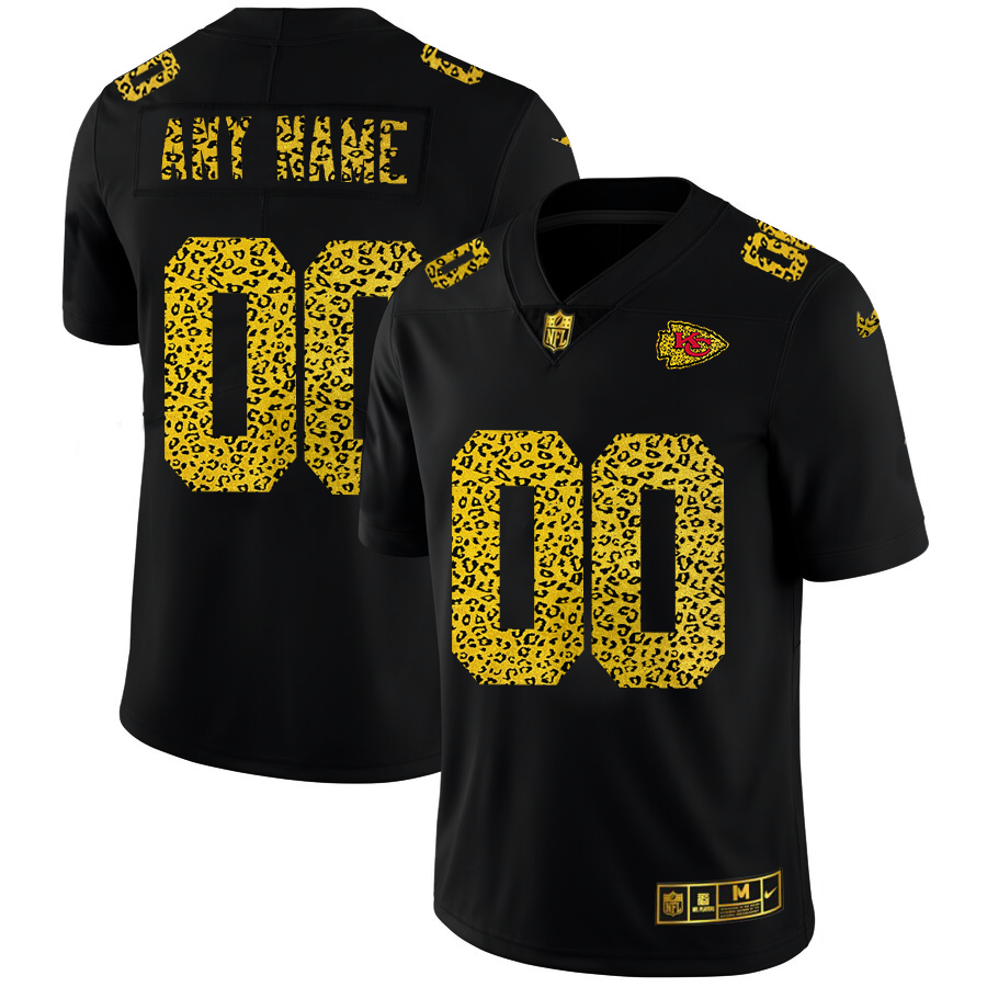Kansas City Chiefs Custom Men Nike Leopard Print Fashion Vapor Limited NFL Jersey Black